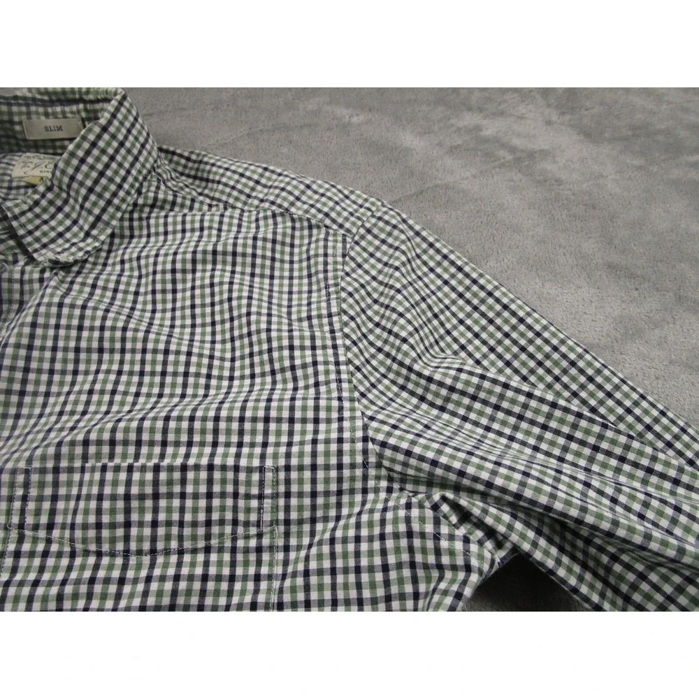 J Crew Shirt Mens‎ Medium Green Checked Preppy Casual Button Up Cotton